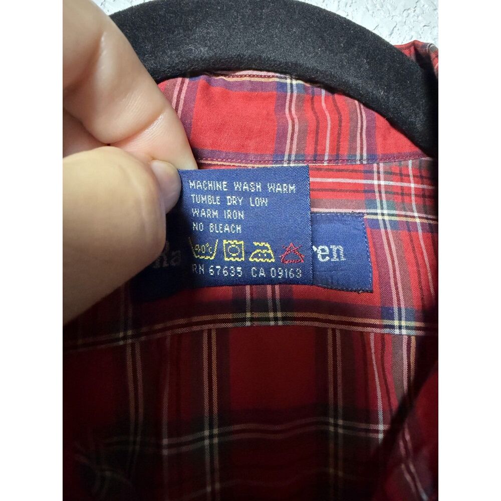 Ralph Lauren Plaid Button Down Shirt 6 Red Green Tartan Gold Crest Embroidered - Picture 5 of 8